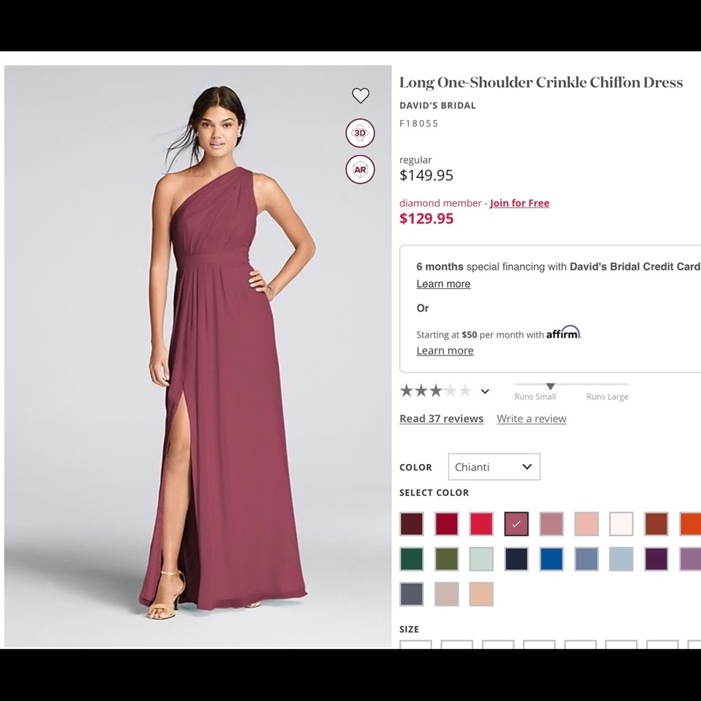 David’s bridal bridesmaids dress in Chianti, size 6